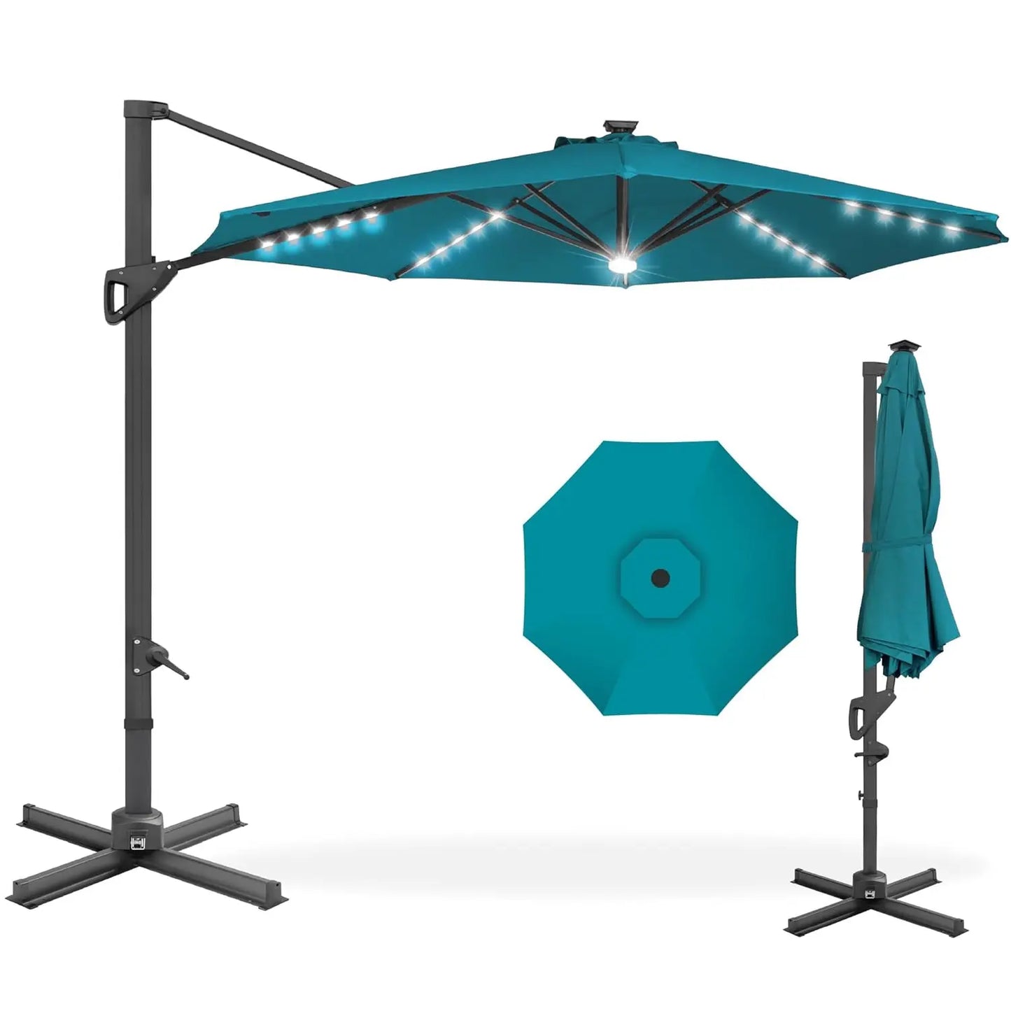 Cantilever Solar LED Patio Umbrella 360-Degree Rotation