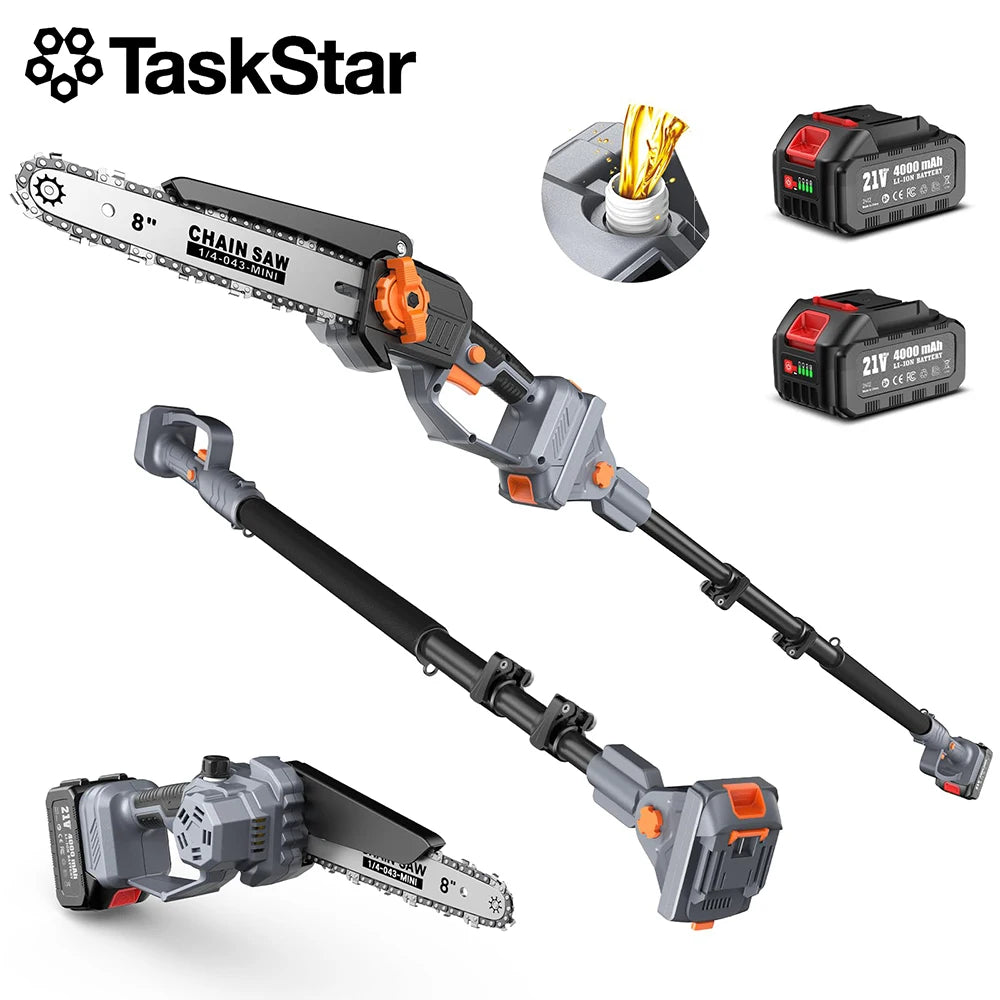 TaskStar Extendable Pole Saw Pruning Tool With Dual 4000mAh Batteries