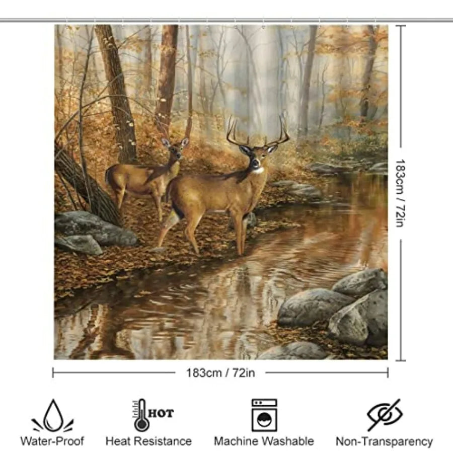 Rustic Cabin Wildlife Shower Curtain Set With Non Slip Rugs