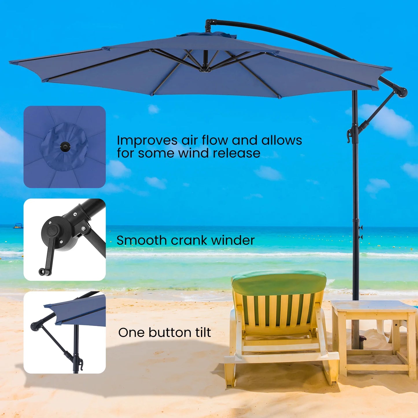 JHK Outdoor Cantilever Patio Umbrella With UV Protection Tilt