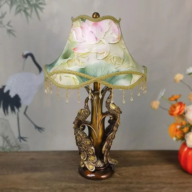American Retro Peacock Table Lamp LED Contemporary Decor