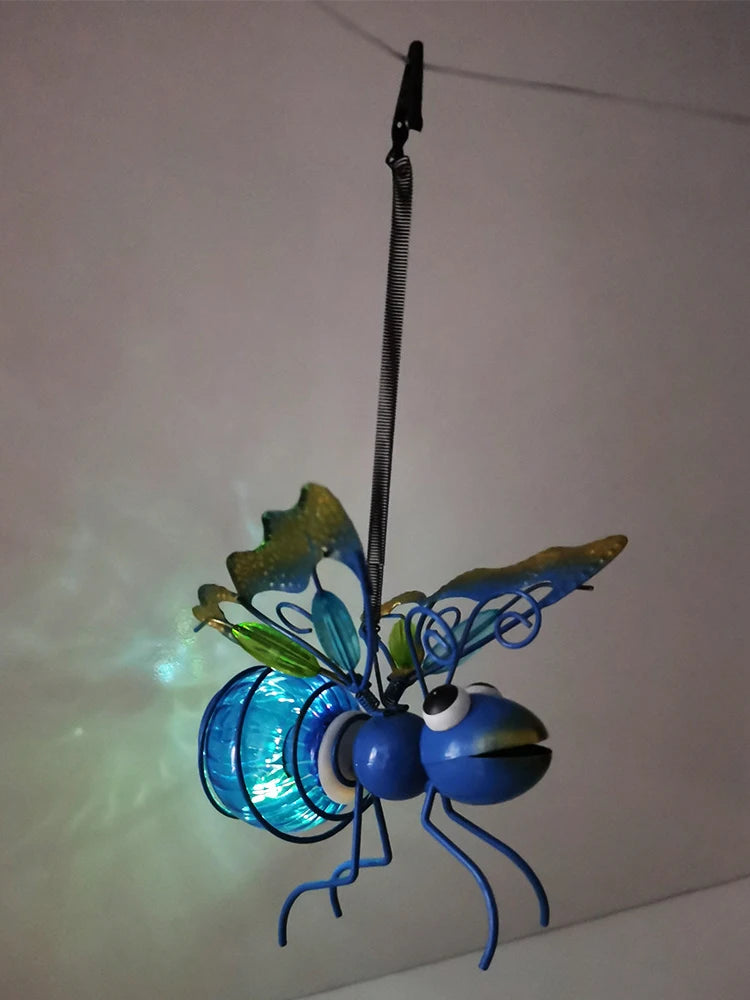 Solar Iron Insect Statue With LED Fairy Lights Outdoor