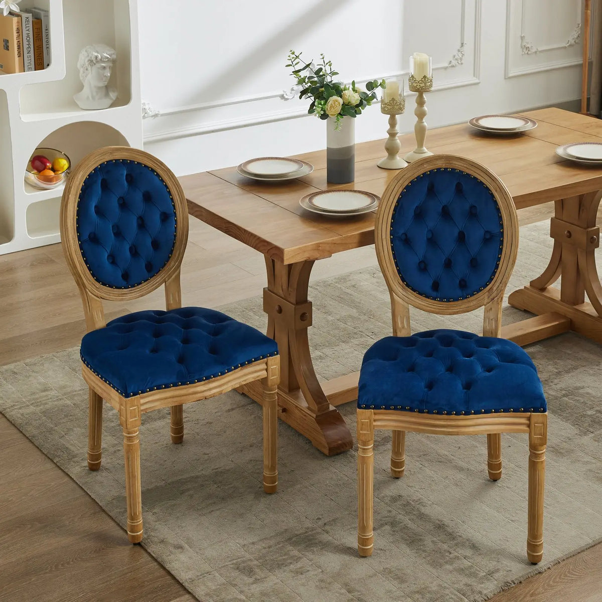 OAKCIA French Style Solid Wood Velvet Dining Chair
