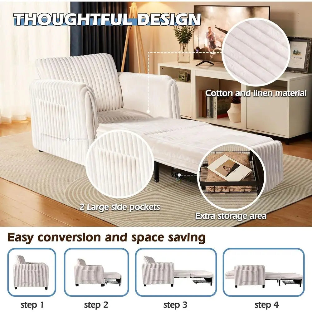 Convertible Sleeper Chair With Pull Out Bed And Cushioned Seat