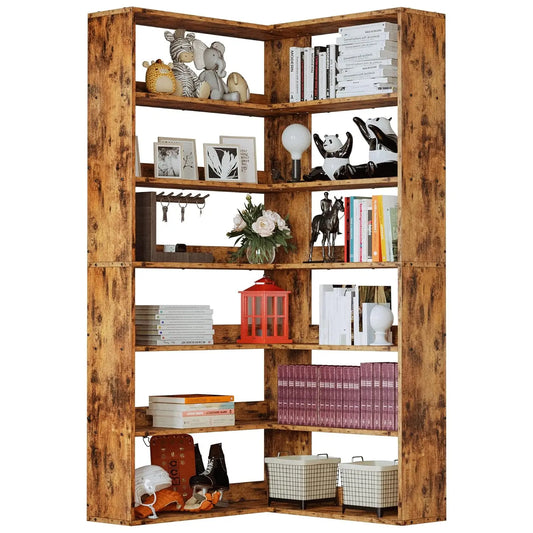 Corner Bookshelf 6-Tier Etagere Bookcase for Corner Storage