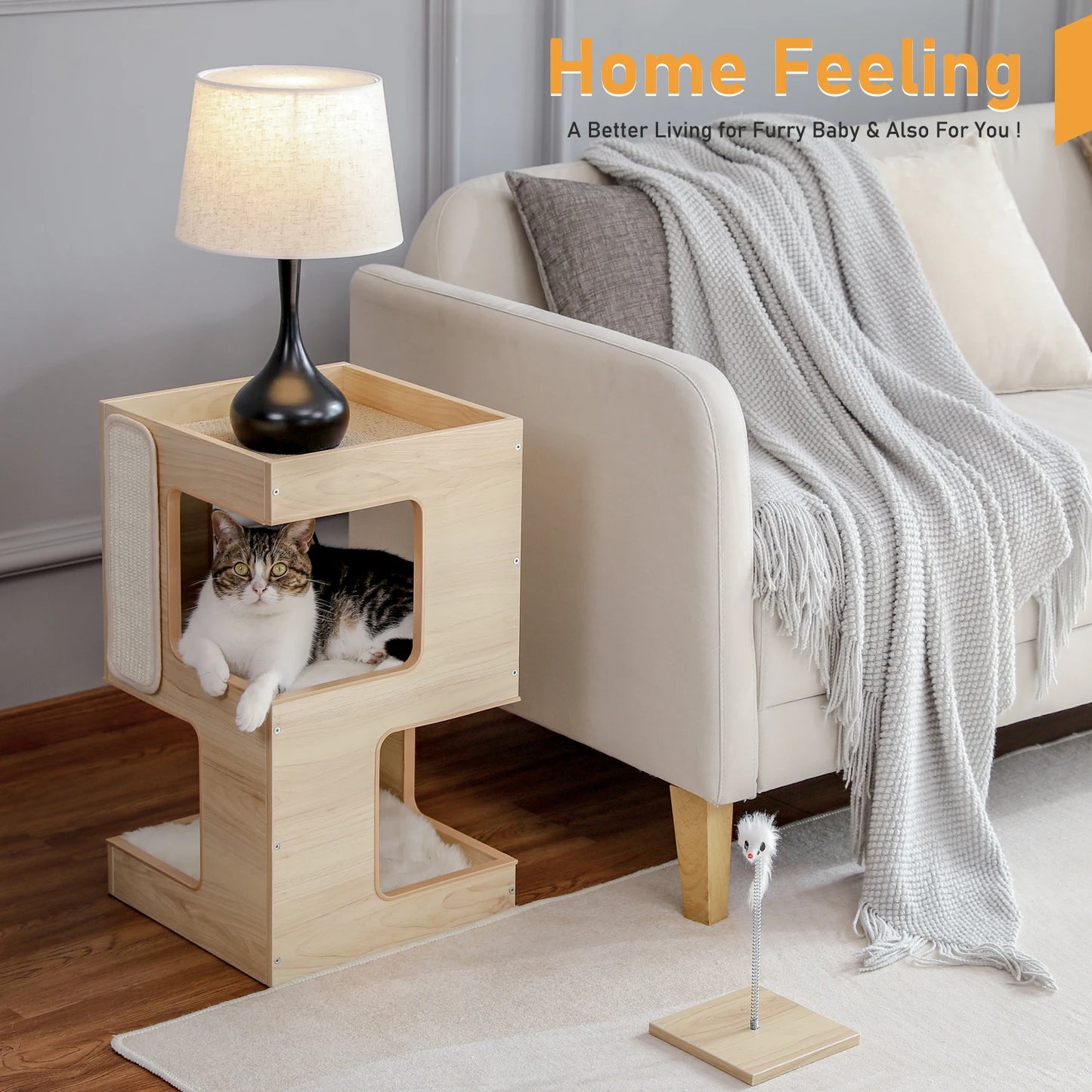 PAWZ Road Wood Cat Condo With Scratching Pad And Mats