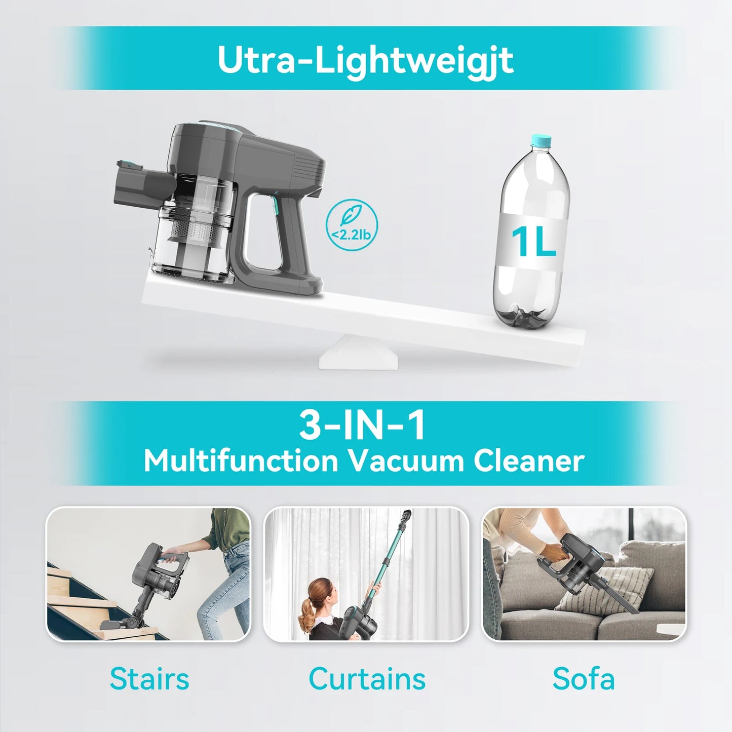 INSE N300 Cordless Upright Vacuum Cleaner For Car Carpet And Hard Floors