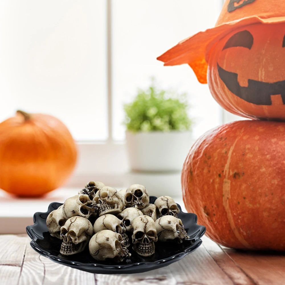 20 Mini Skull Figurines Halloween Resin Decor Collection