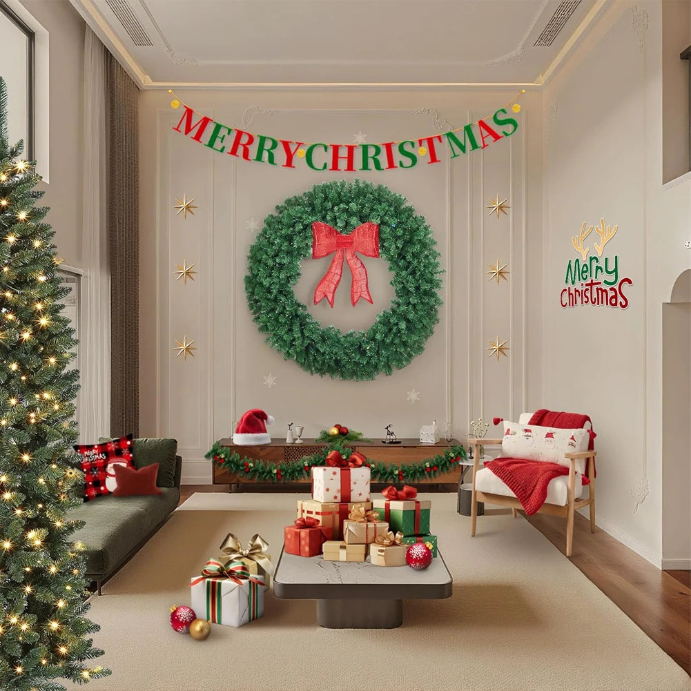 Studyset Pre Lit Christmas Wreath With Bow Indoor Outdoor Decor