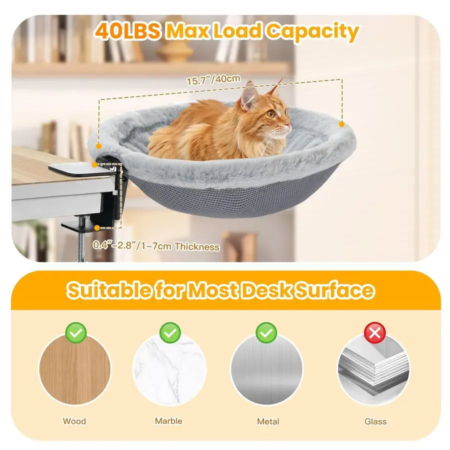 Cat Desk Bed Sunken Hammock With Clamp Foldable Side Table Holds Up To 40 Lbs