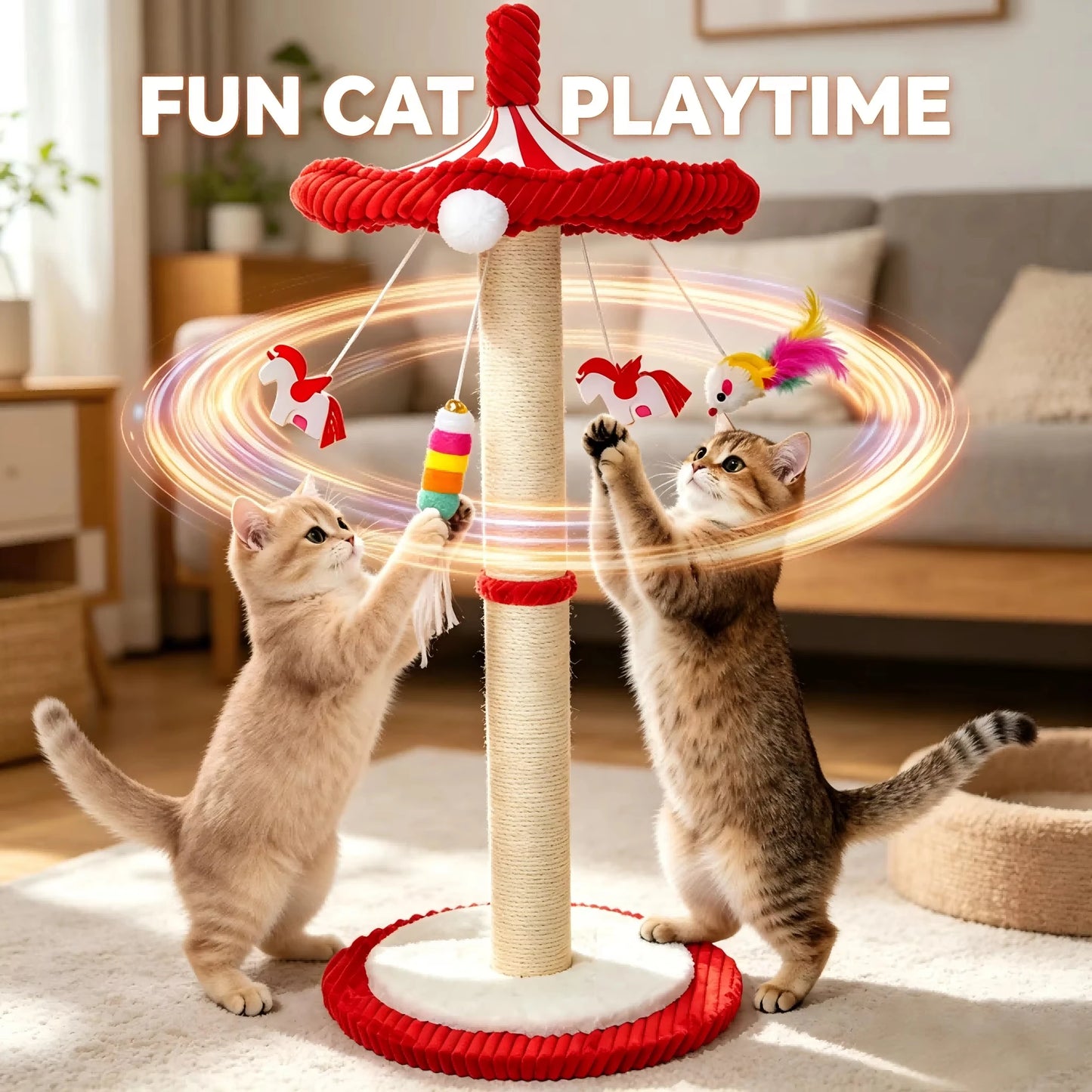 CWV Rotating Cat Scratching Post Sisal Tree for Indoor Cats