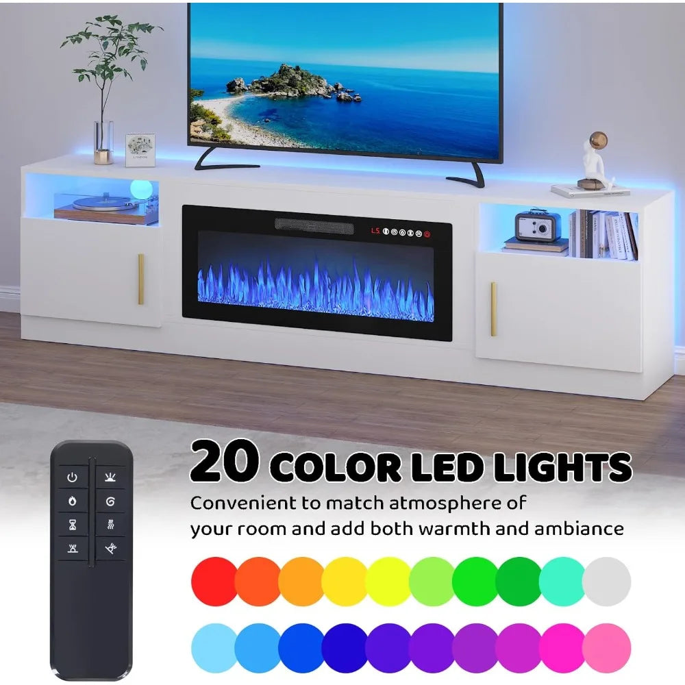 DAFIFY Modern Wood Media TV Stand With LED Fireplace
