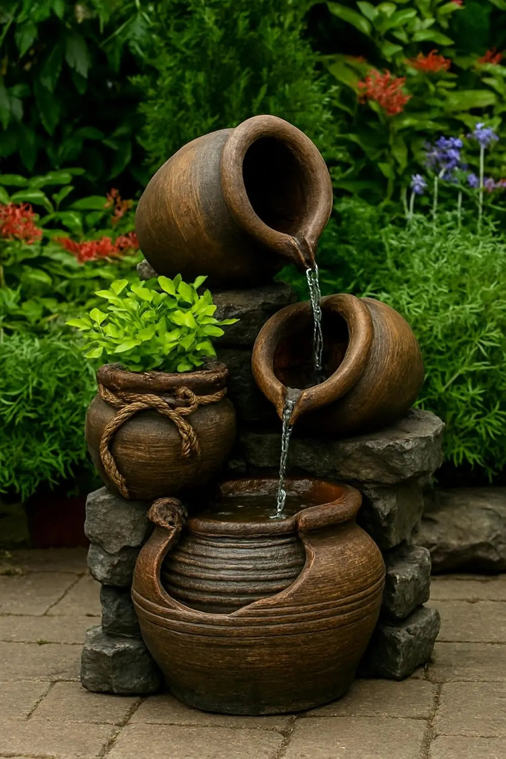 Outdoor Water Fountain With Flower Pot Multi Pots Design