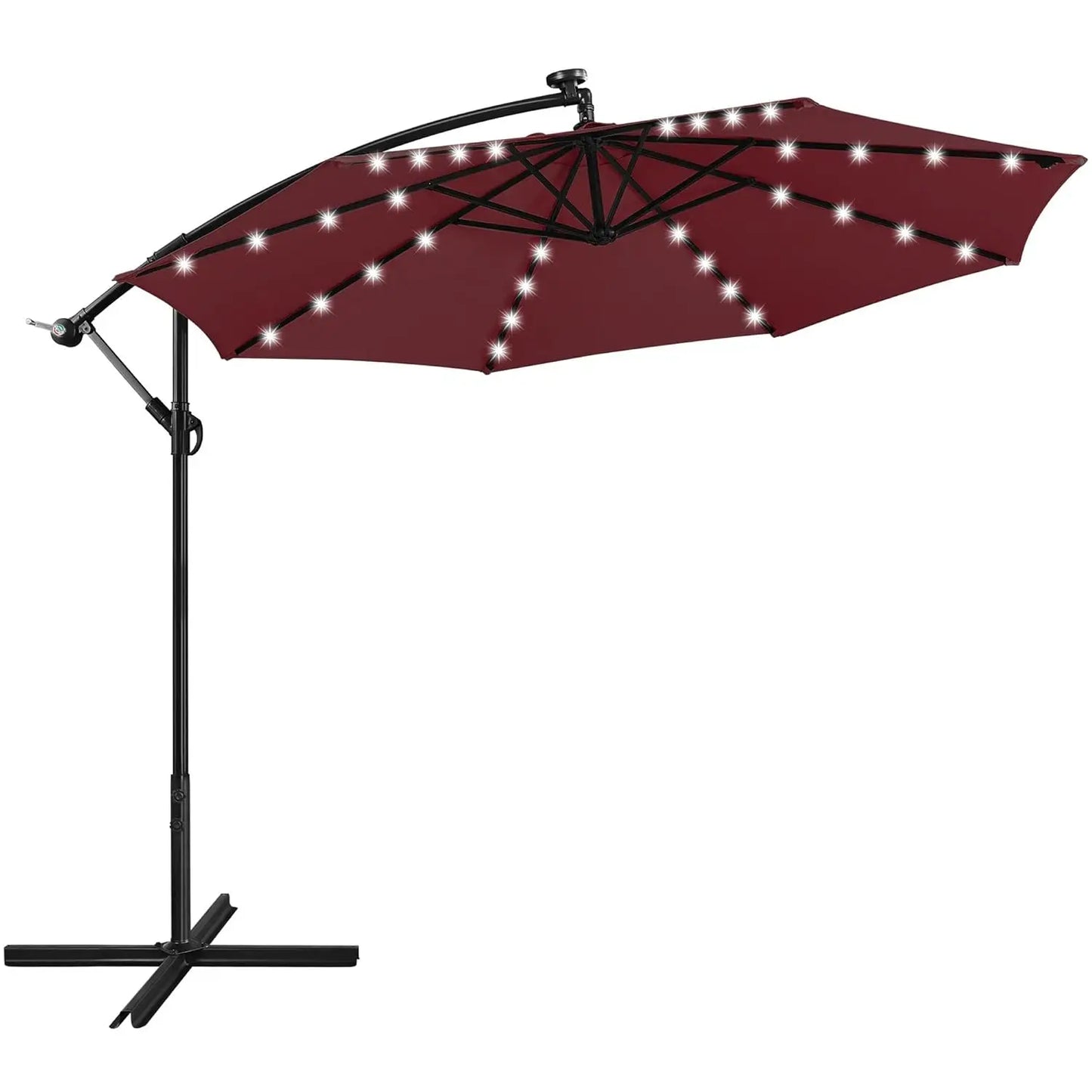 Solar Offset Cantilever Umbrella With 32 LED Lights Outdoor Patio