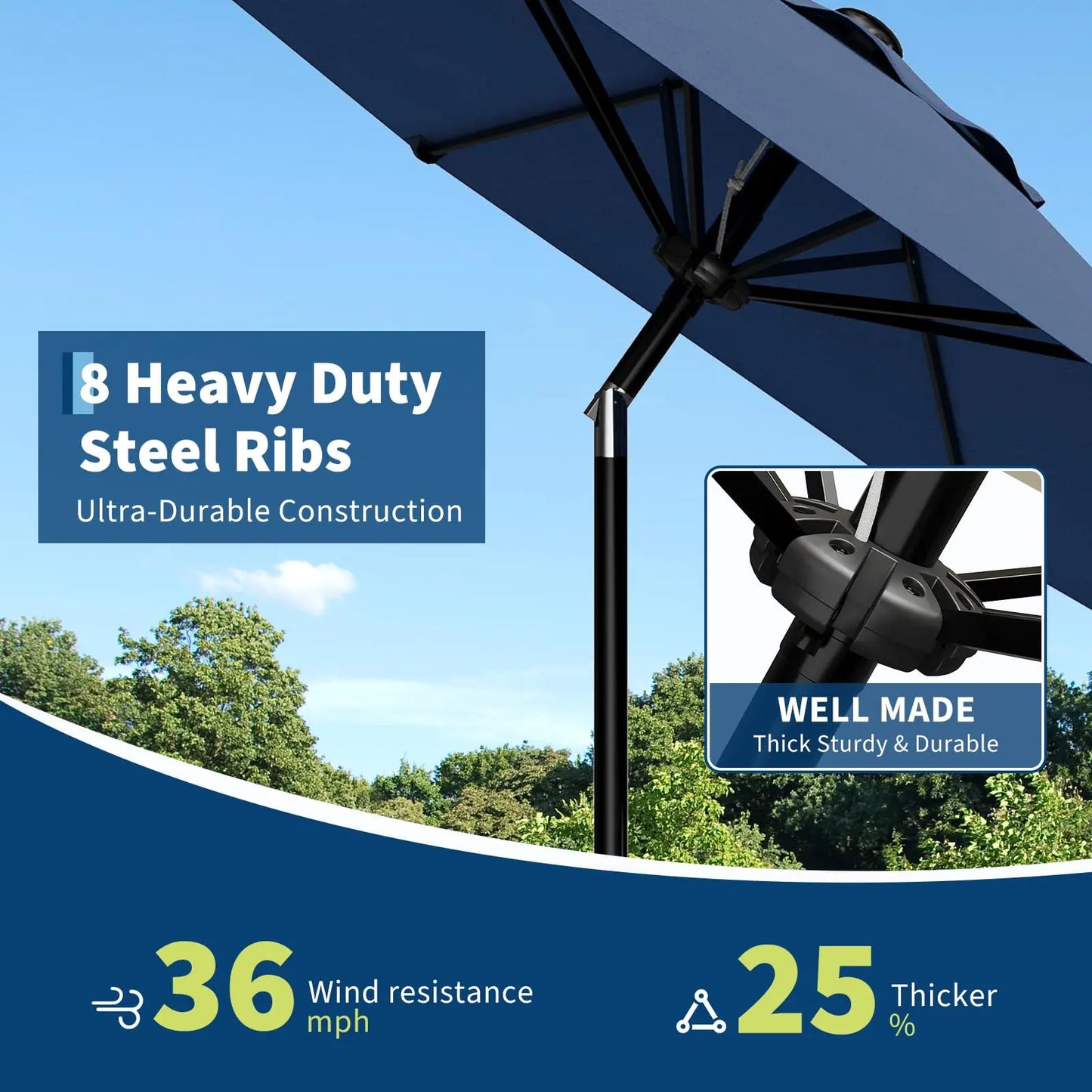 HiMISS Patio Umbrella With Crank Lift And Tilt
