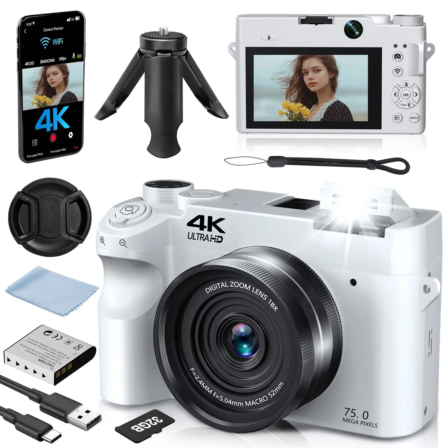 Gavonde 4K Digital Camera With 75MP Autofocus AntiShake