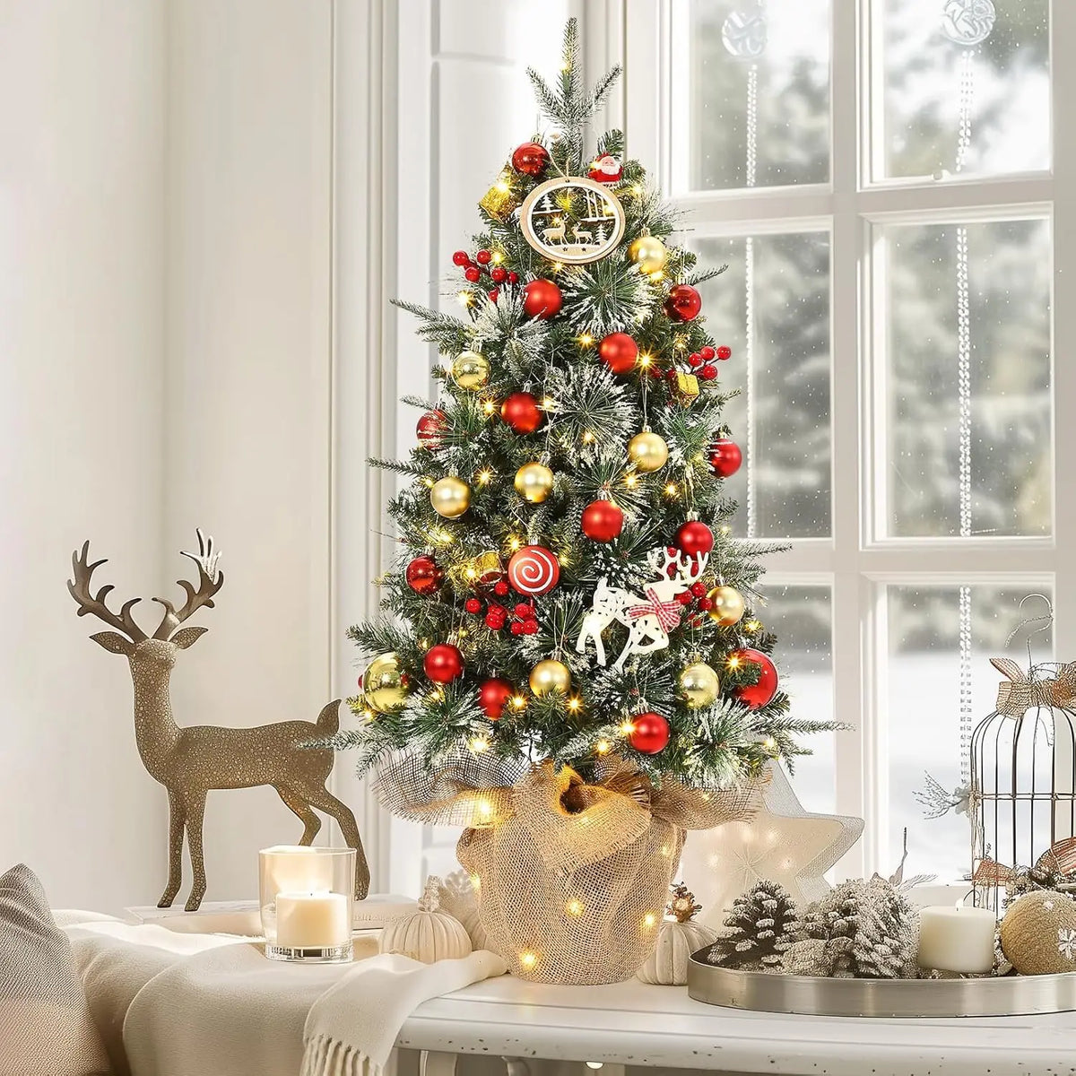 HiMISS Artificial Christmas Tree With Pre Lit Lights And 8 Modes