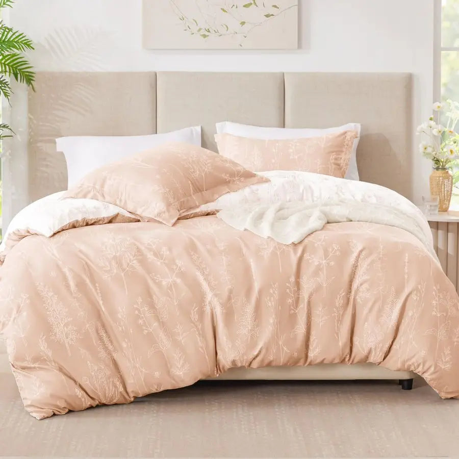 Comforter Set 3 Pieces Floral Bedding Soft Reversible