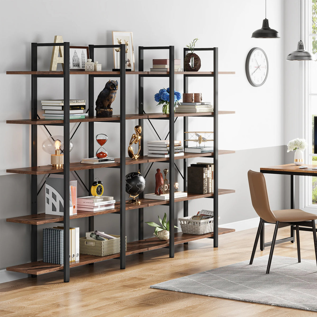 Tribesigns Five Tier Vintage Industrial Wooden Bookshelf Bookcase