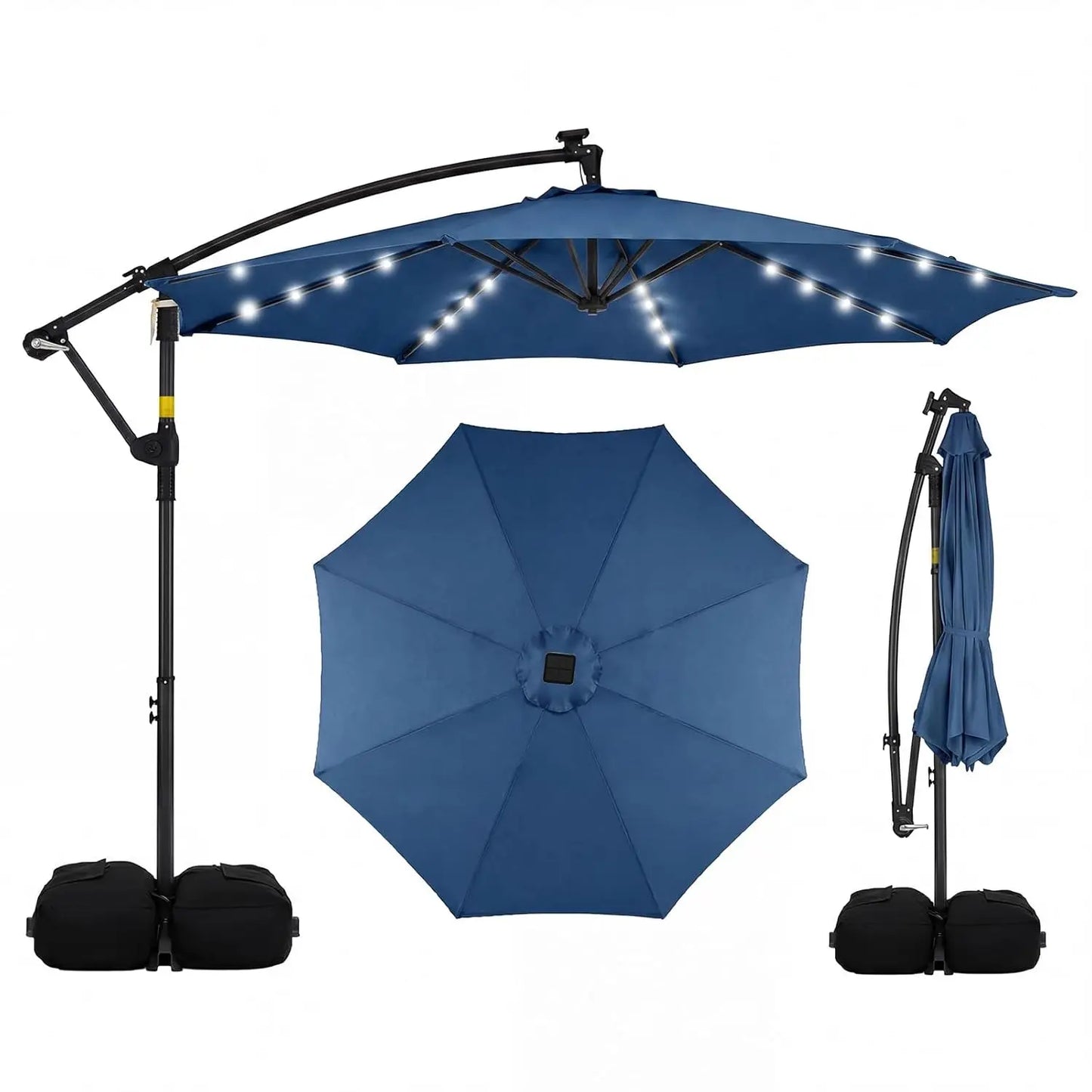 Solar Patio Cantilever Umbrella With Base And LED Lights