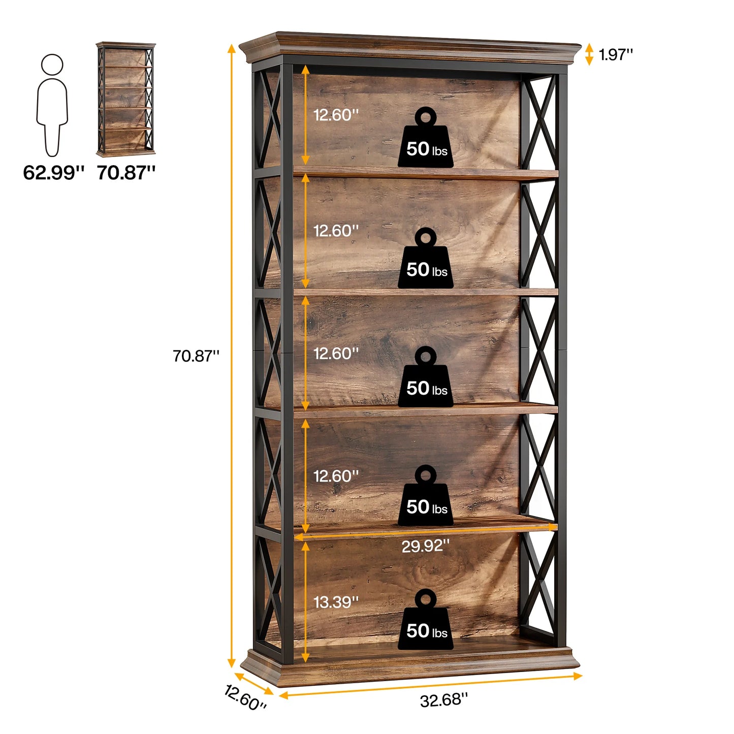 Tribesigns 6-Tier Bookcase Industrial Style Floor Standing Shelves