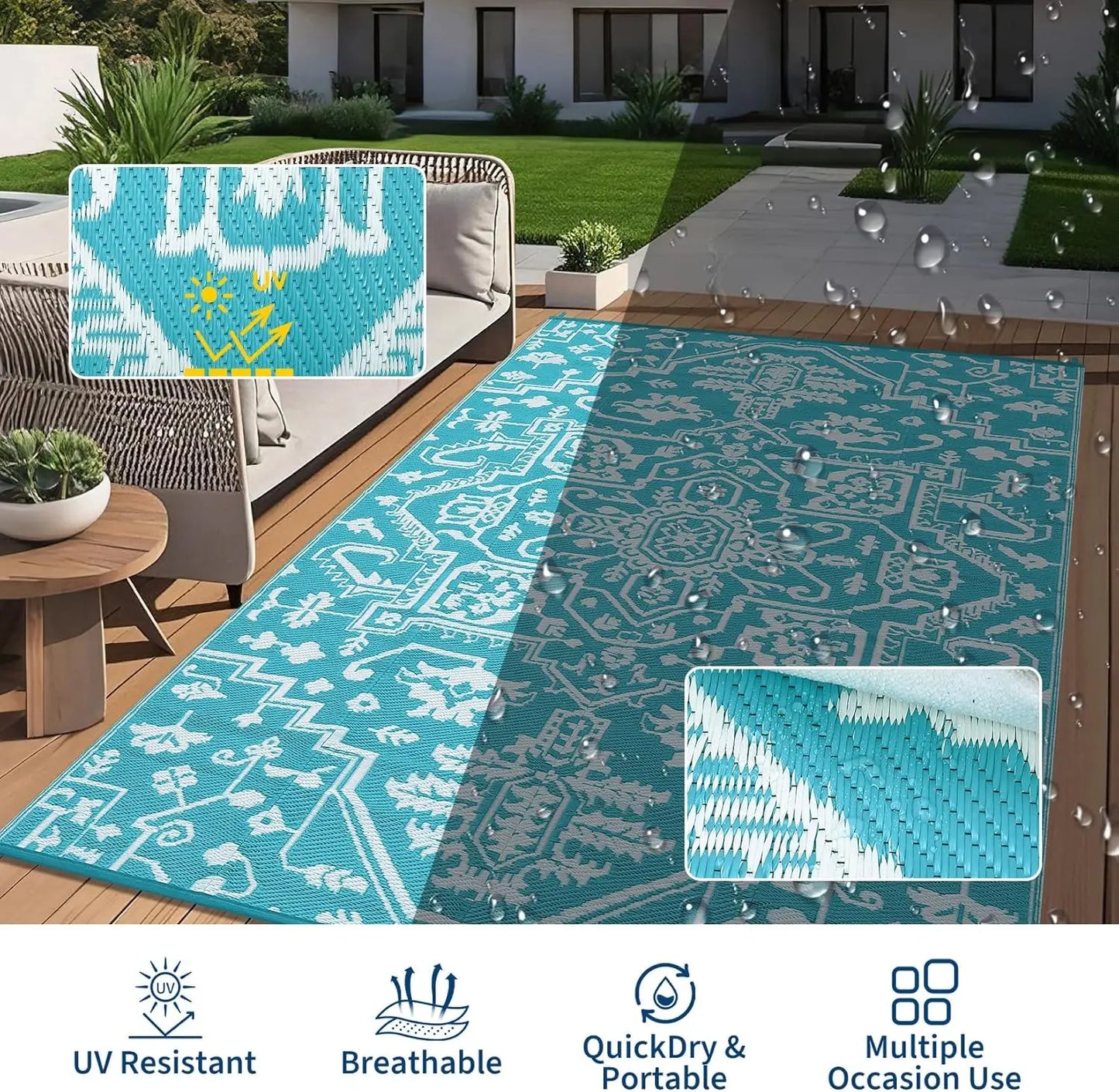 TWISTER.CK Waterproof Outdoor Area Rug Stain Resistant Mat For Deck