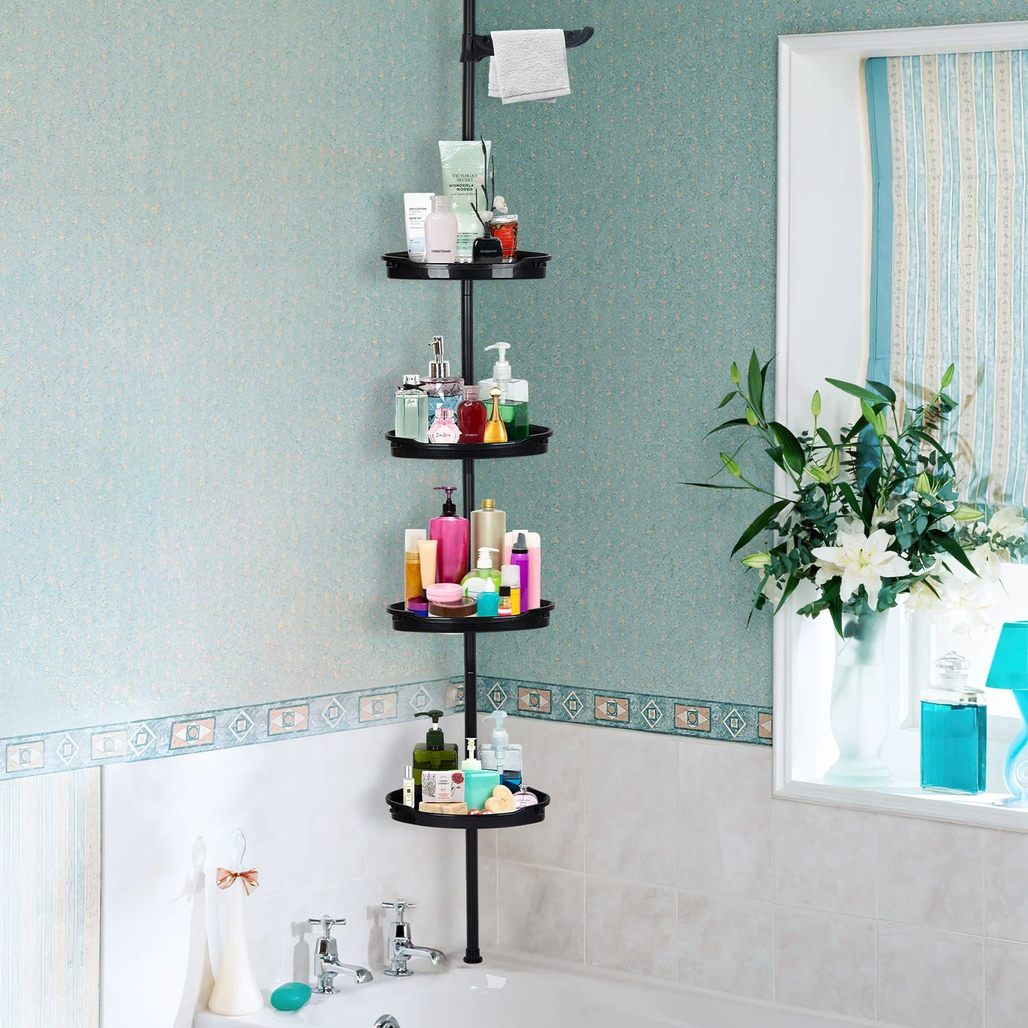HiMISSH Corner Shower Caddy Tension Pole 4-Tier Organizer