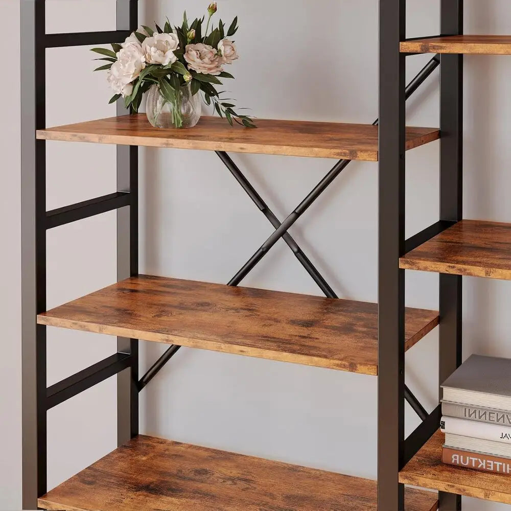 Ironck Industrial Bookshelf With Metal Frame Etagere Organizer