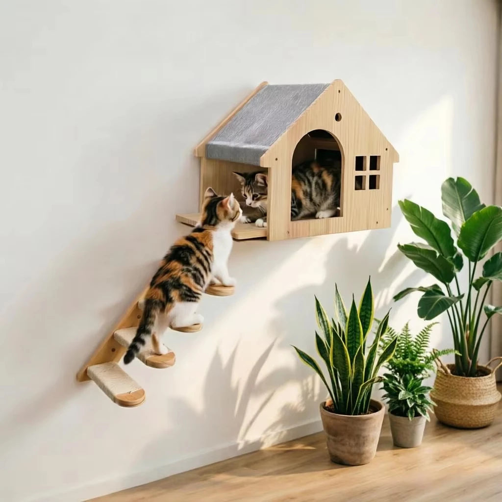 Wooden Cat Villa Wall Shelf for Sleeping and Resting
