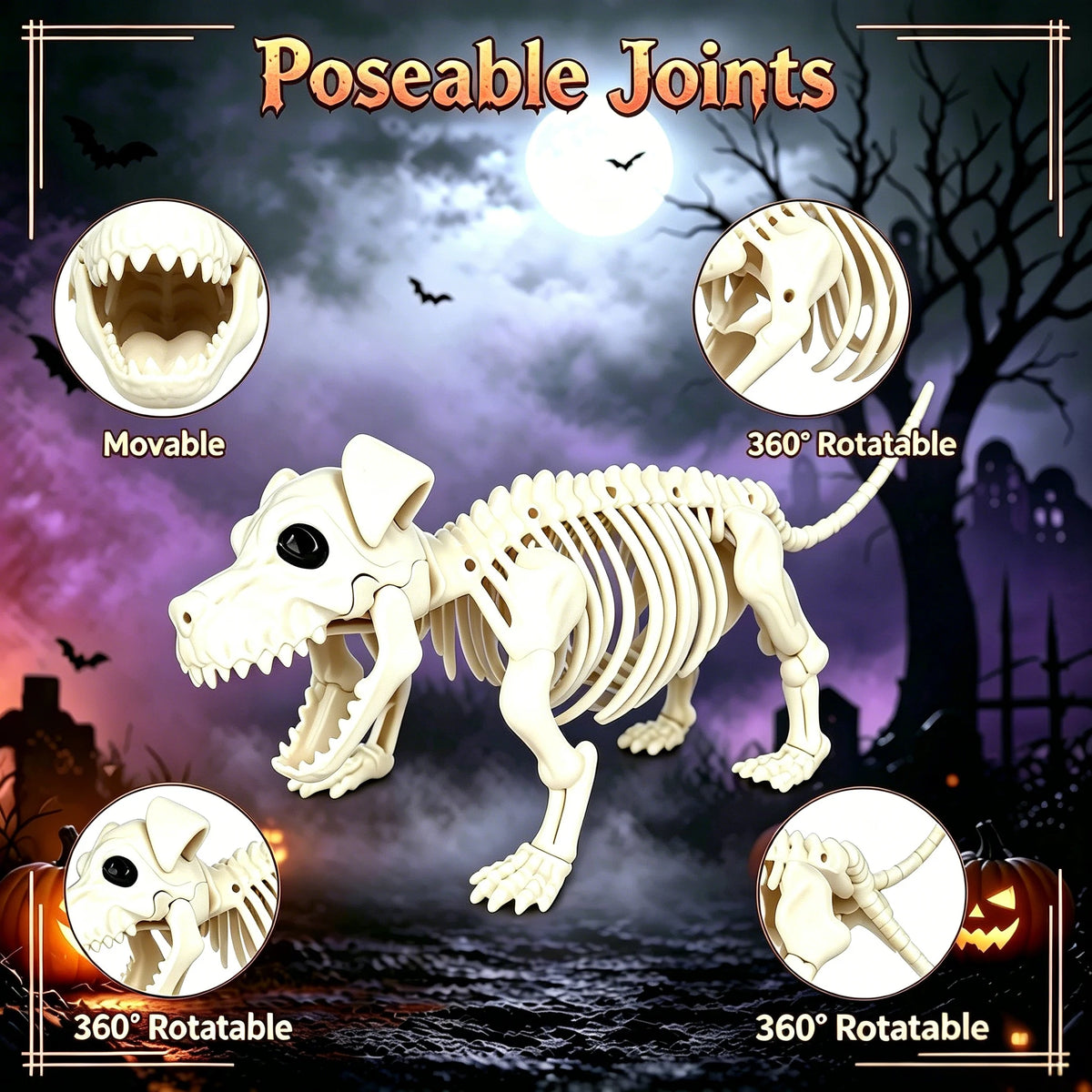 Posable Halloween Skeleton And Dog Outdoor Cowboy Decorations