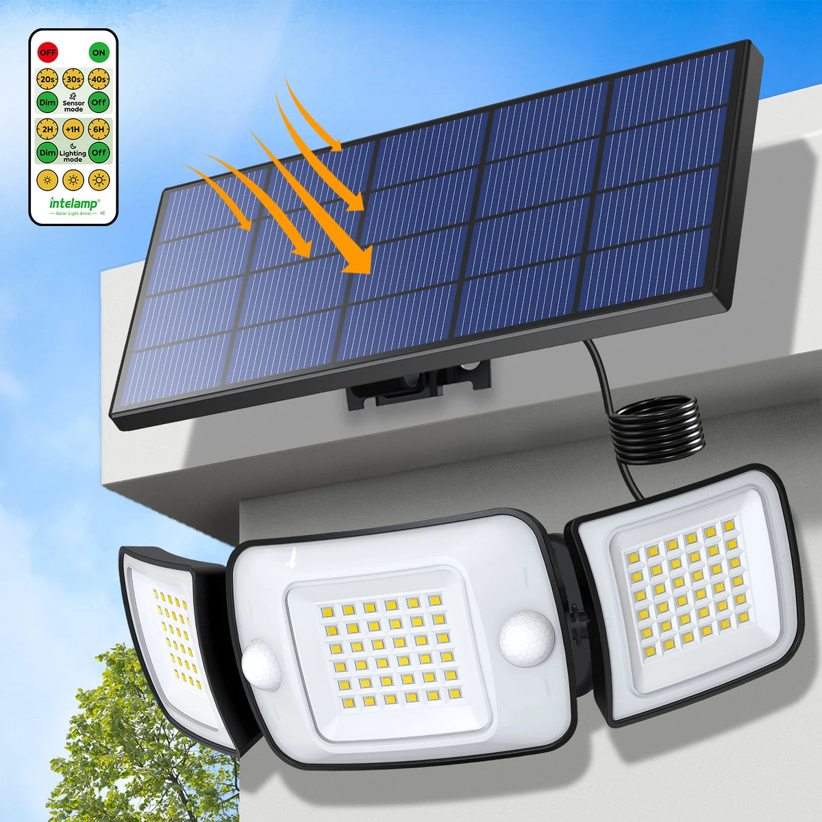 Intelamp Outdoor Solar LED Security Light With Dual Motion Sensors