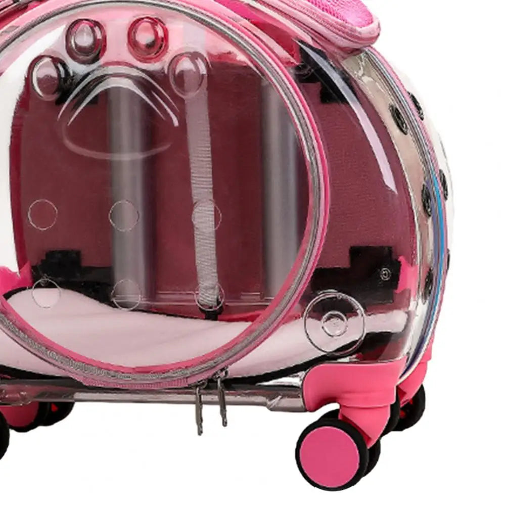Portable Pet Trolley Case With Clear Vents And Silent Wheels