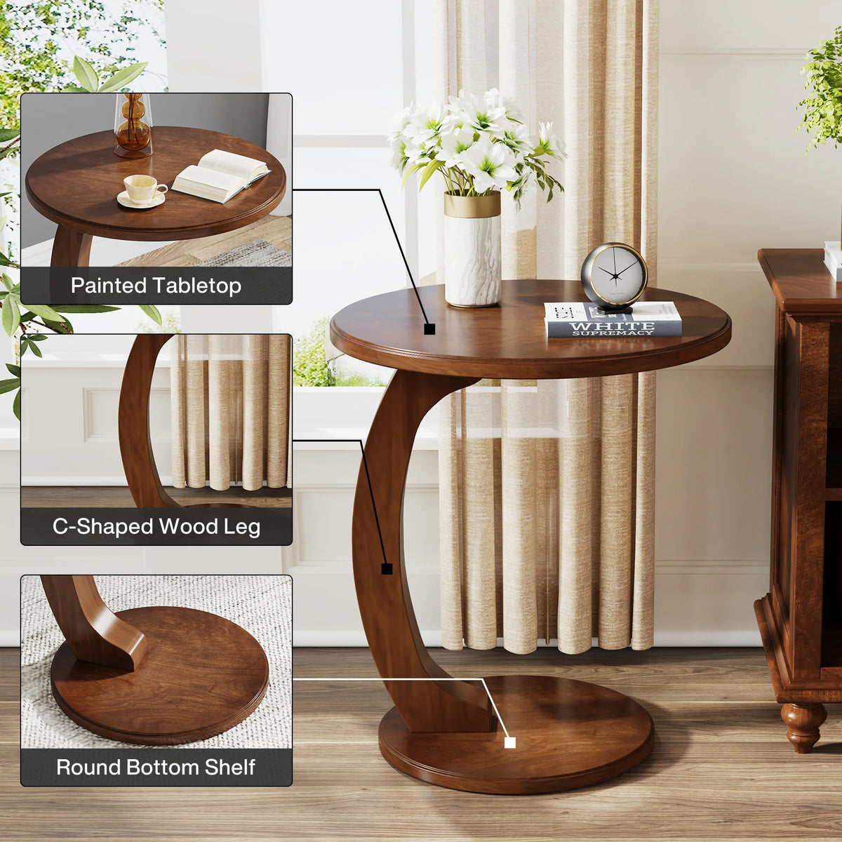 Tribesigns Round C Shaped End Table Modern Living Room Furniture