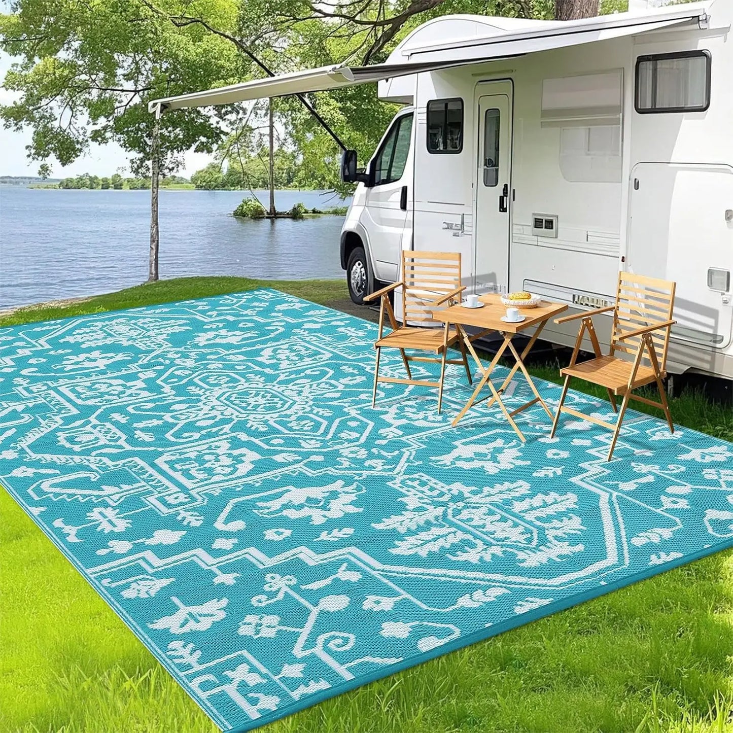 TWISTER.CK Waterproof Outdoor Area Rug Stain Resistant Mat For Deck