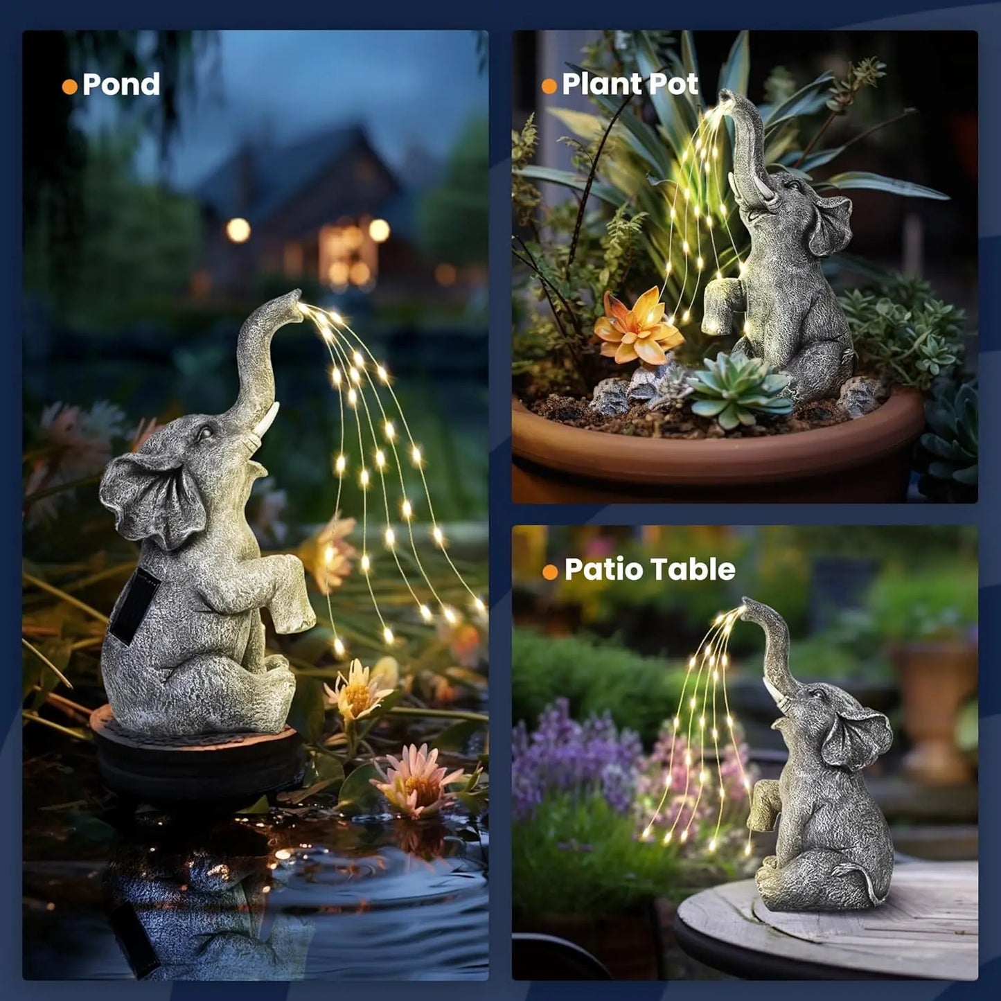 Solar Garden Elephant Watering Statue Outdoor Decor