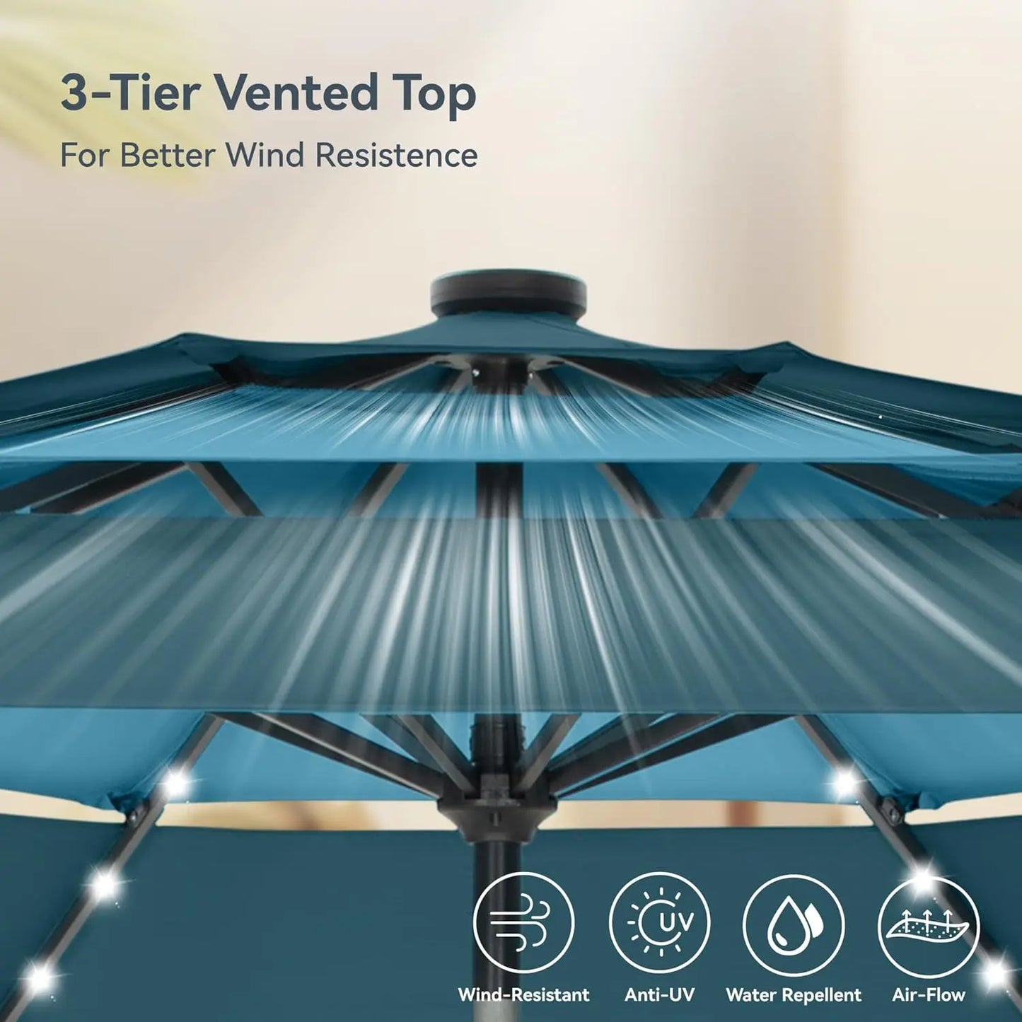 Patio Umbrella With Solar Lights For Outdoor Market Table