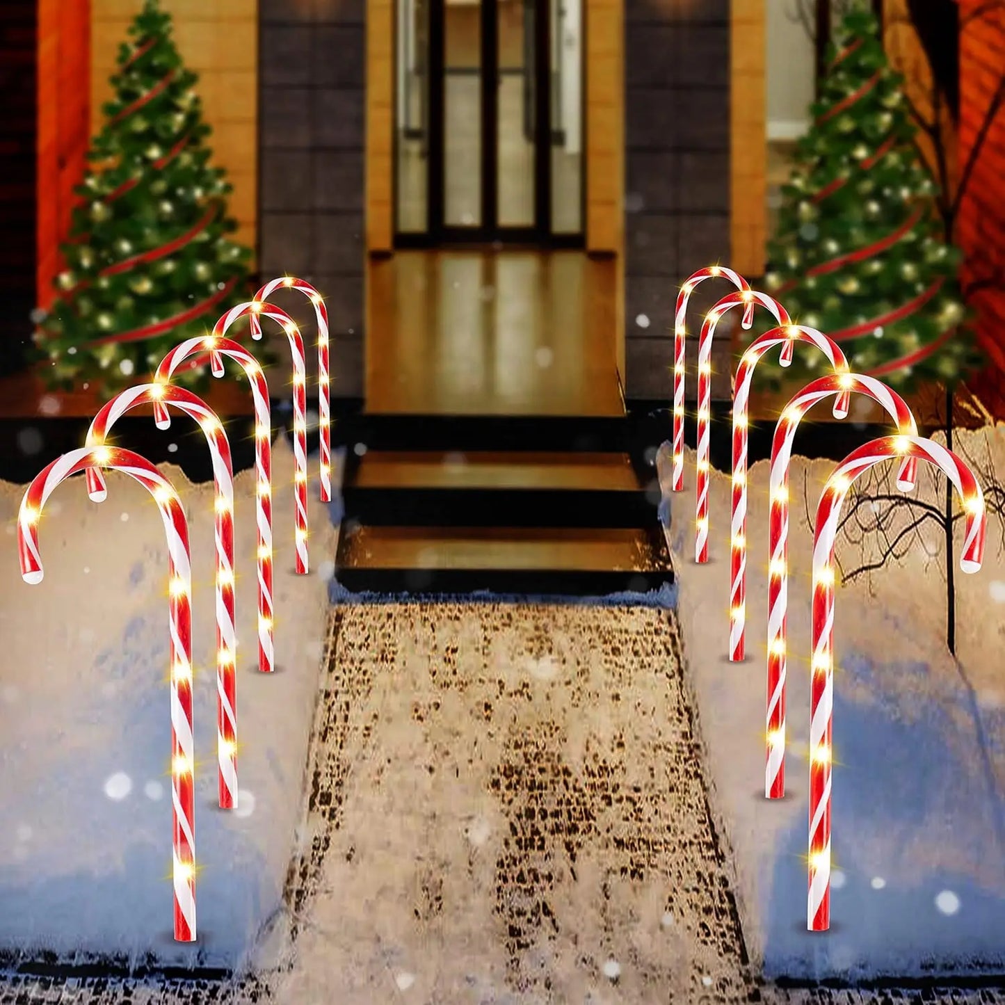 Joyfy Candy Cane Pathway Marker Lights, Set of 12 for Outdoor Christmas Decor