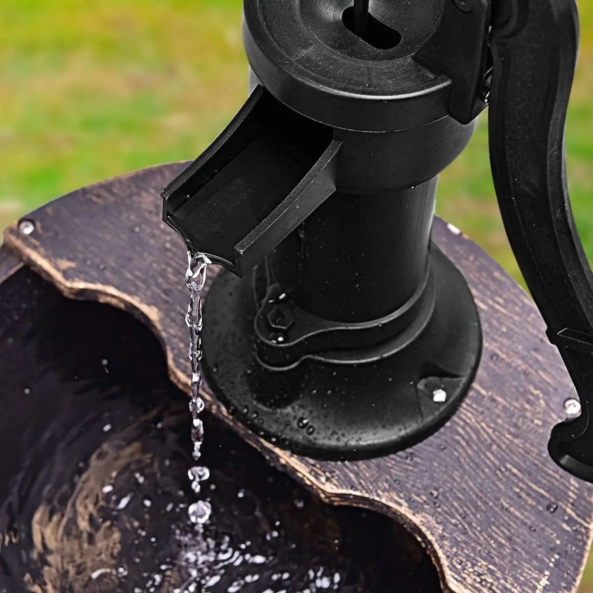 Rustic 2-Tier Outdoor Fountain With Hand Pump For Garden Decor