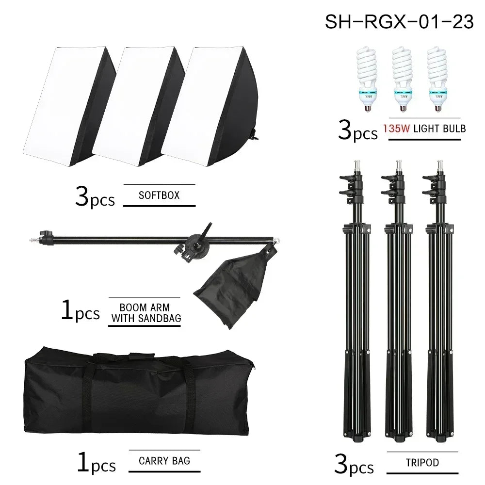 SH Continuous Softbox Lighting Kit For Photography Studio Portraits