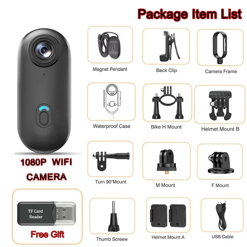 Mini WiFi Action Camera 128GB Portable Camcorder Helmet Mount