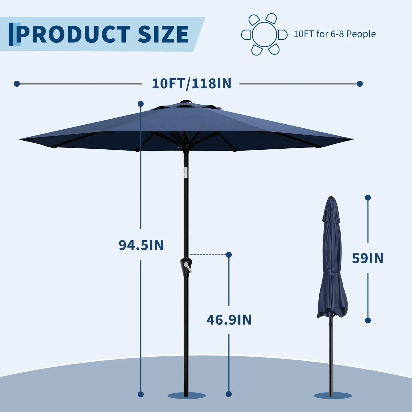 HiMISS Patio Umbrella With Crank Lift And Tilt