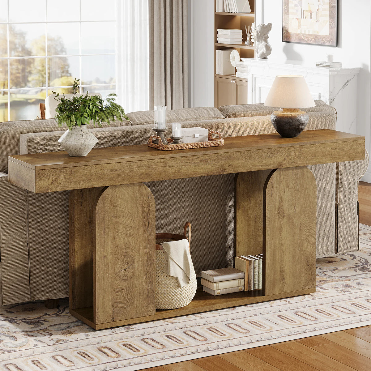 Tribesigns Farmhouse Wood Console Table With U-Shaped Base