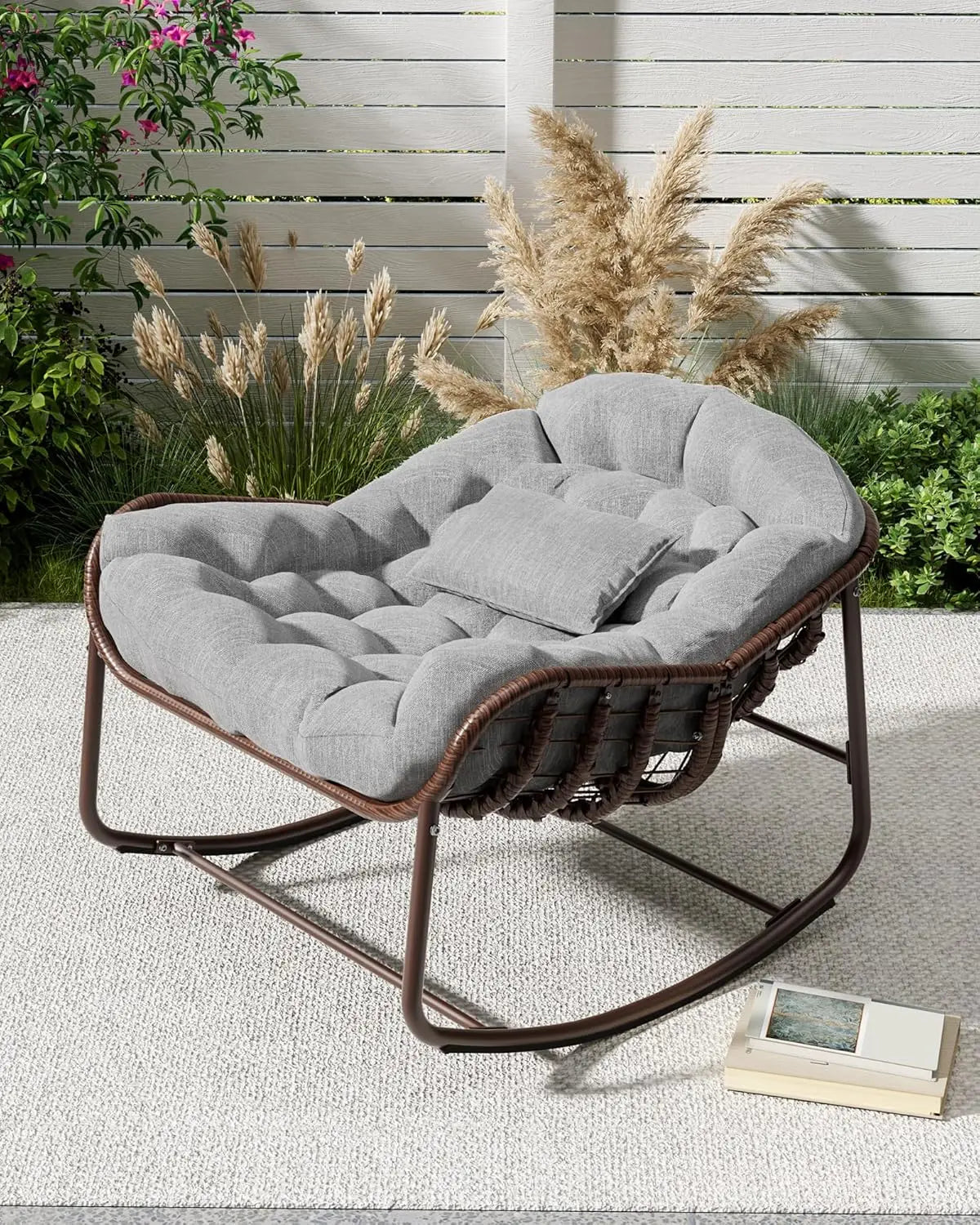 HiMISS Rattan Rocking Chair With Thick Cushion Outdoor Furniture