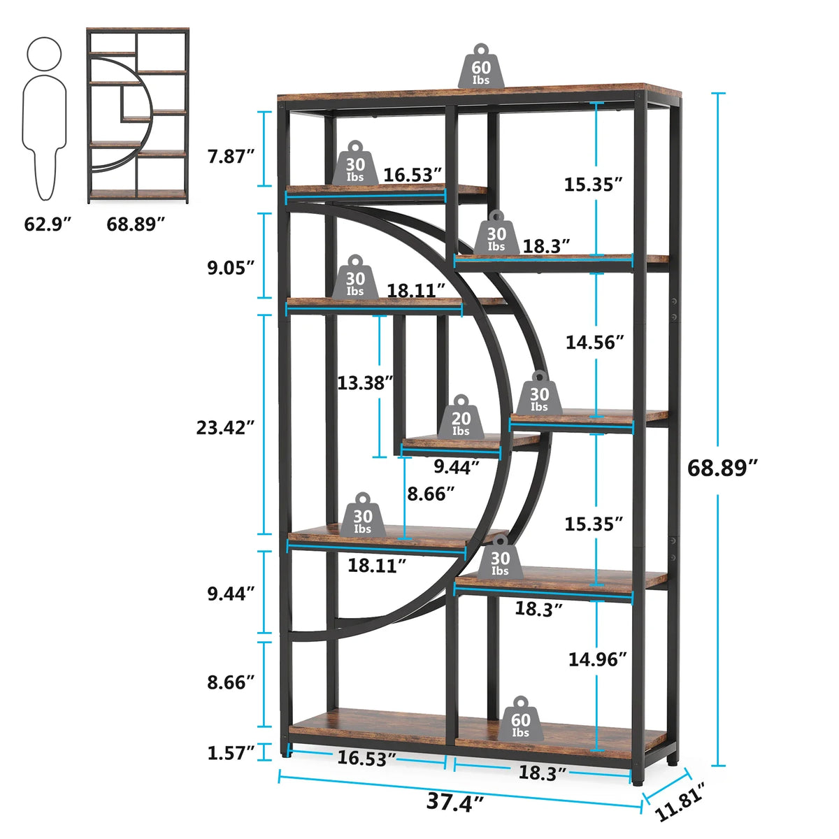 Tribesigns Industrial Etagere Bookshelf Display Storage Organizer