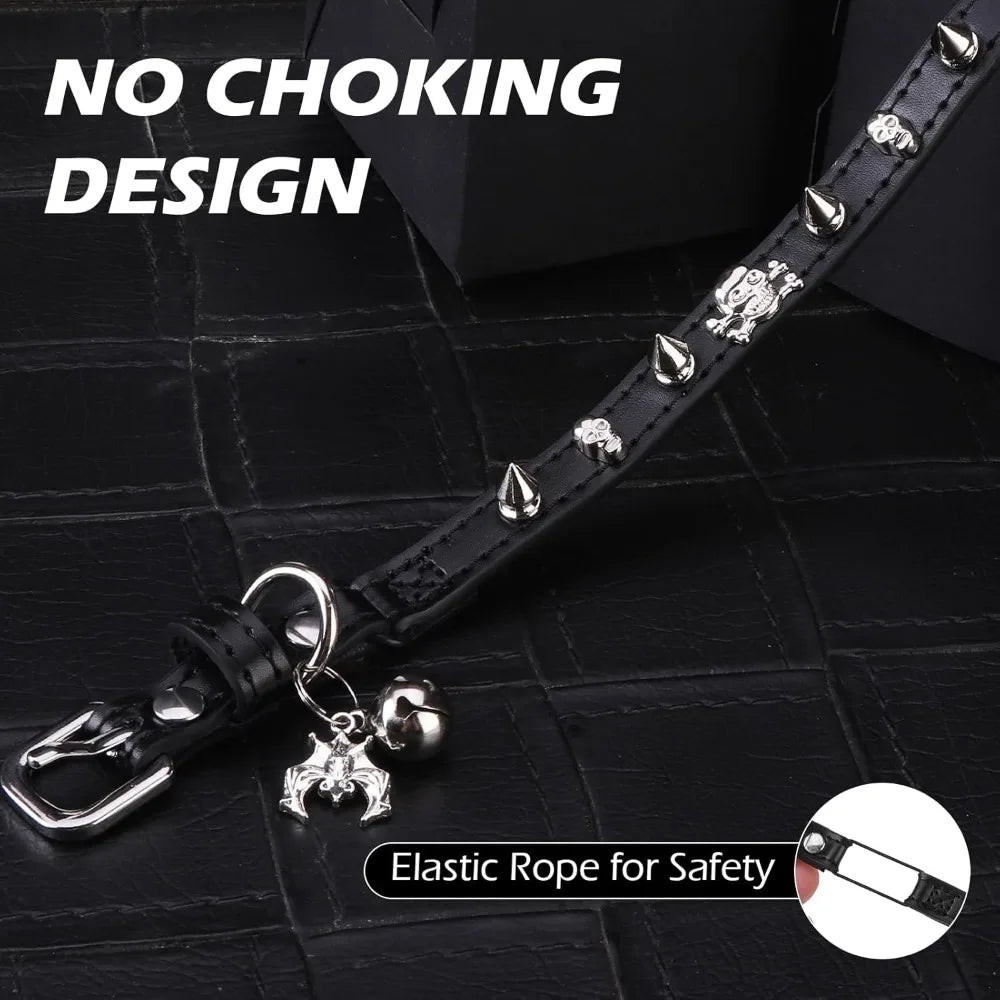 Adjustable Leather Cat Collar With Safety Elastic D-Ring Buckle