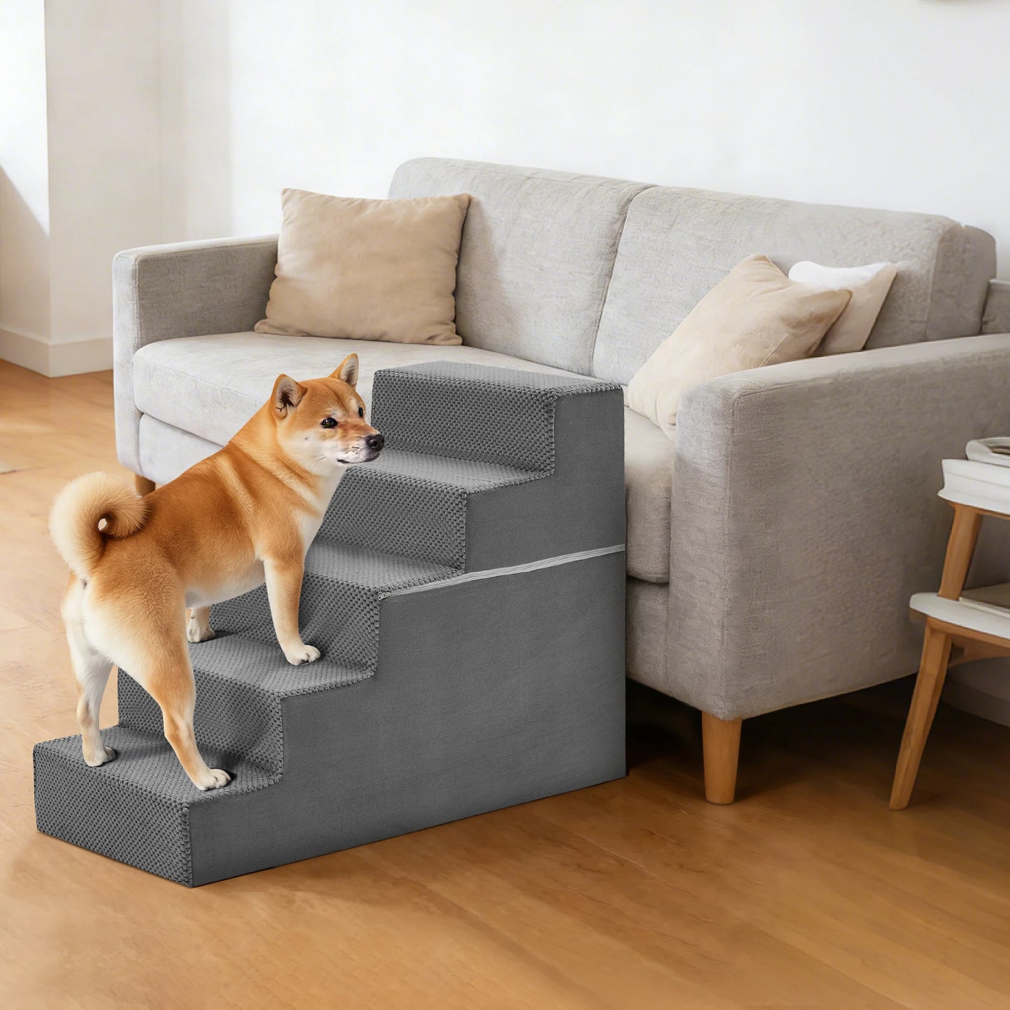 JHK Right Angled Foam Dog Stairs 3 To 5 Steps Non Slip Indoor Ramp