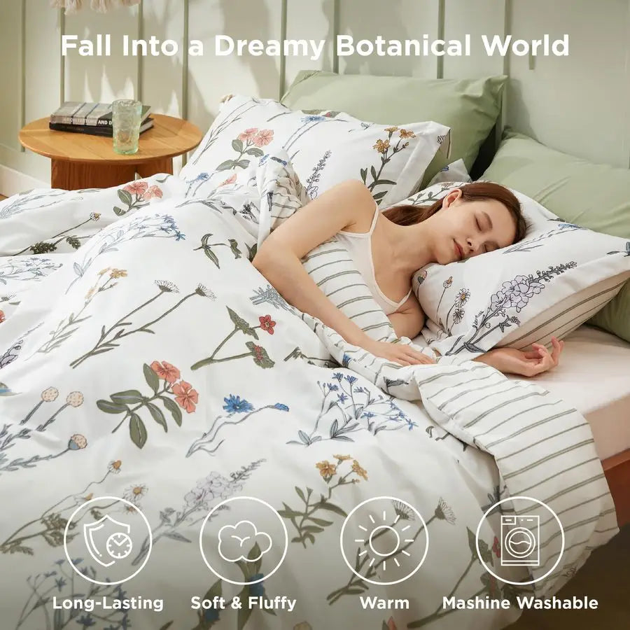 Botanical Floral 3 Piece Comforter Set Cotton Bedding