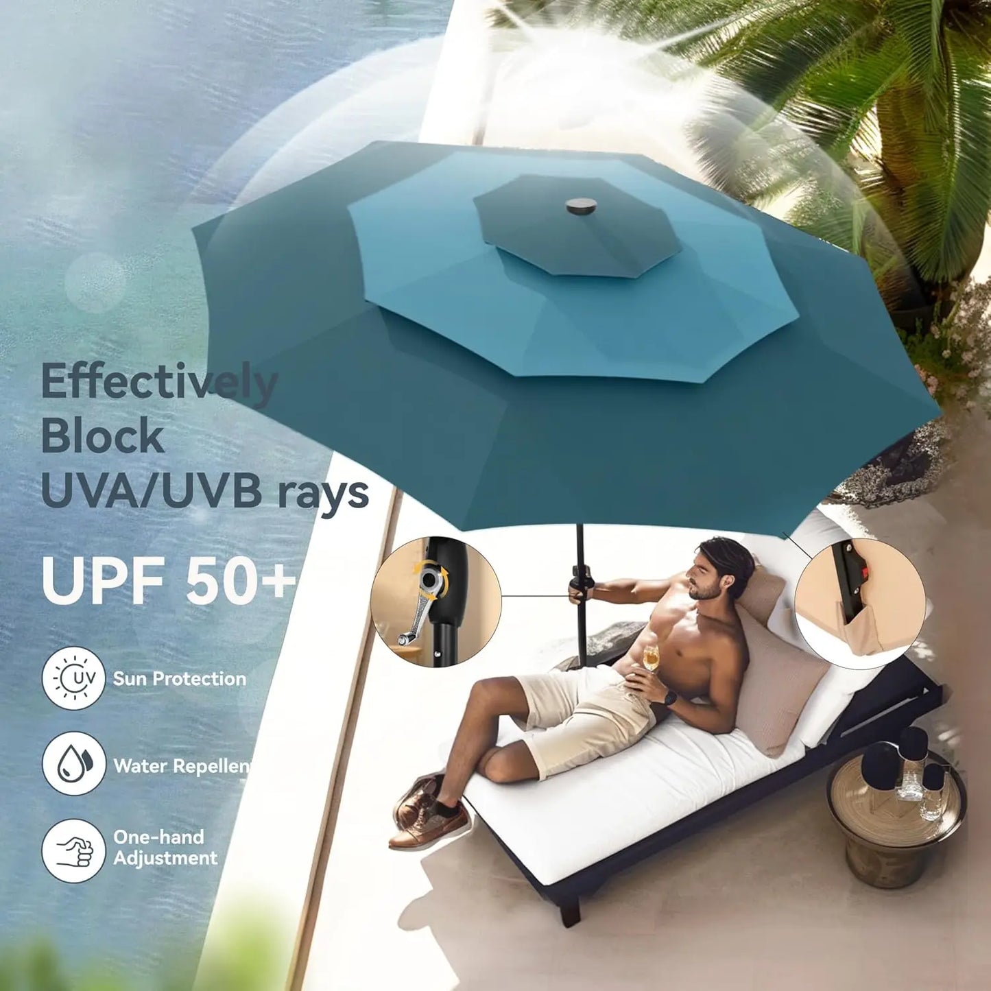Patio Umbrella With Solar Lights For Outdoor Market Table