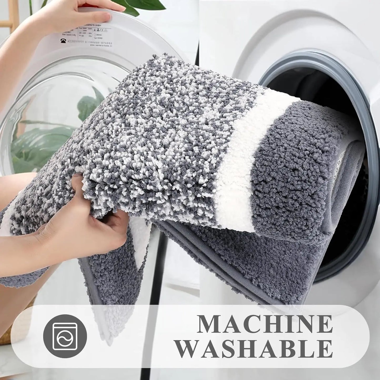 Microfiber Shag Bath Mat Set 3-Piece Non-Slip Ultra Soft