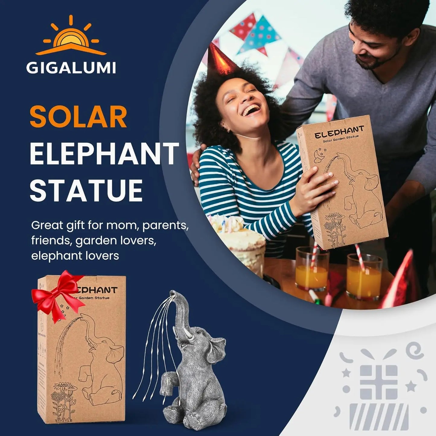 Solar Garden Elephant Watering Statue Outdoor Decor